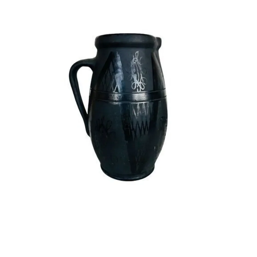 Vintage Pottery‎ Pitcher Charcoal/Black Abstract Design Artist Signed 8